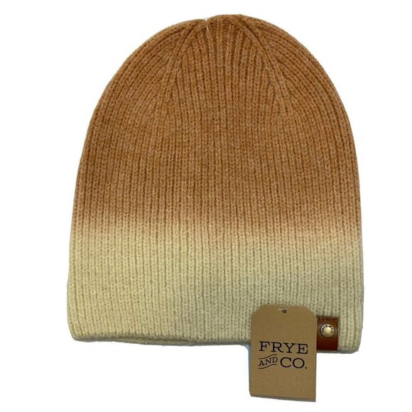 Frye & Co NWT Bark Dip Dye Beanie Salmon Rusty Orange Butter Creamy Tan Hat-OSFM - Picture 1 of 10